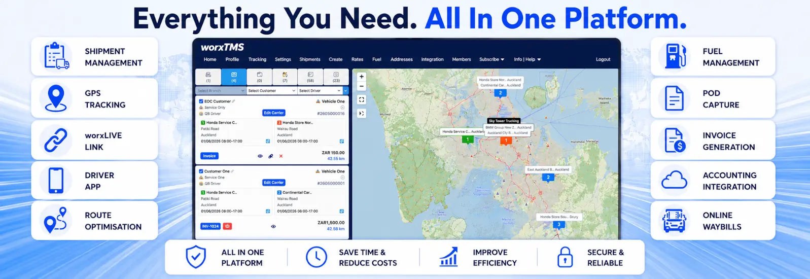 worxTMS Transport Management Software for dispatching, GPS tracking, driver management and invoicing