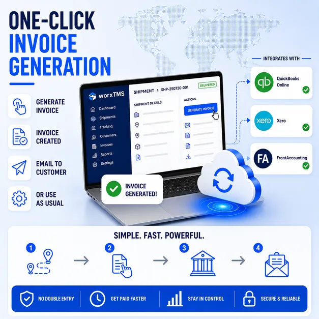 Generate Invoices in Xero or QBO with a Single Click using worxTMS worxTMS - One Click Easy Invoice Generator